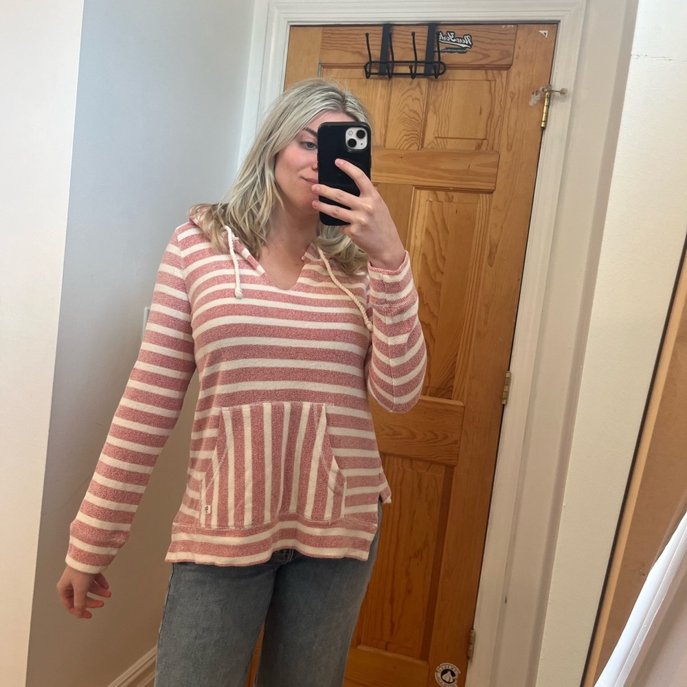 Billabong Pink and White Striped Knit Hoodie
